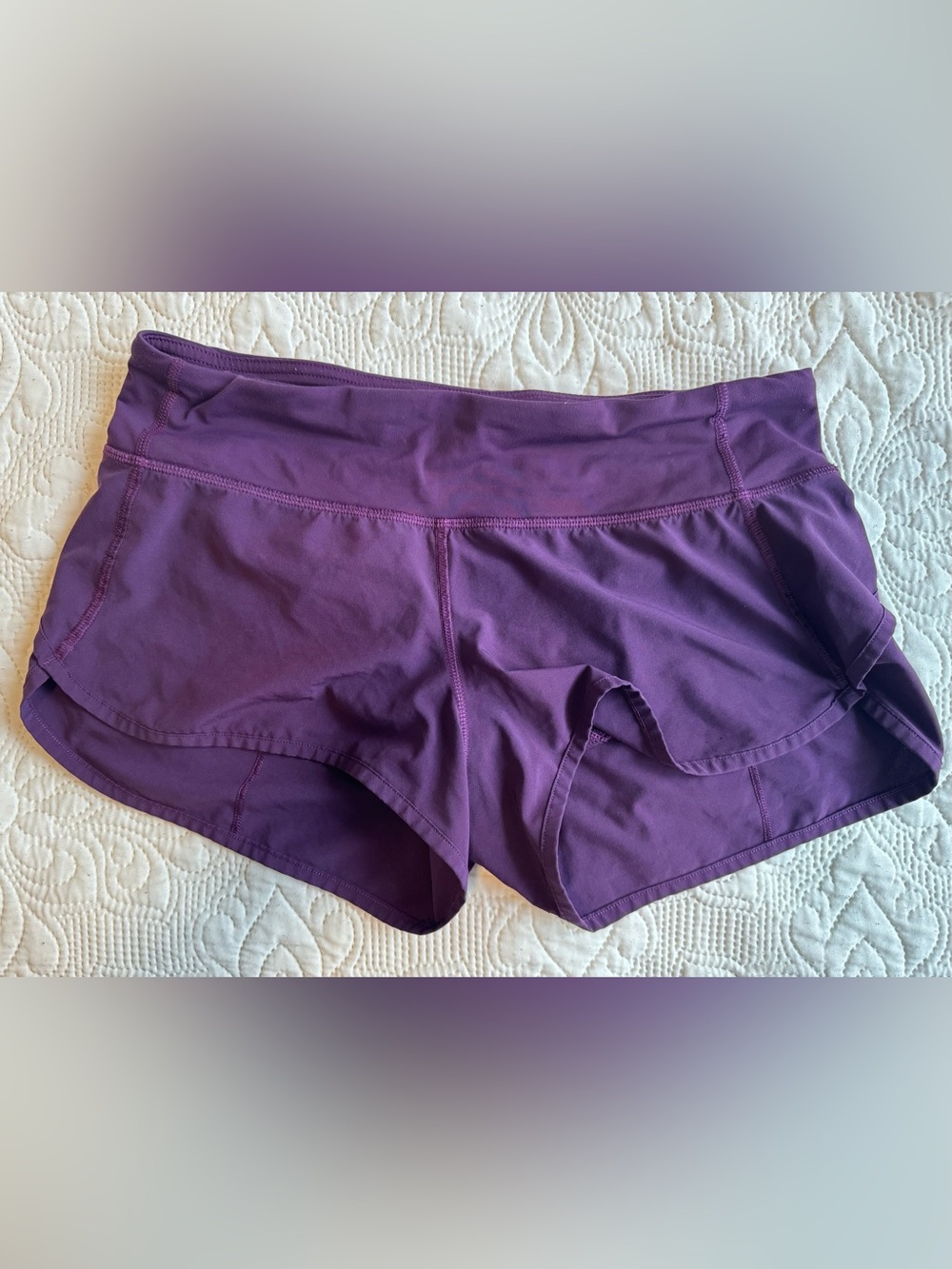 Lululemon Purple Running Shorts • Size 4 • Low Rise • Zip Pocket